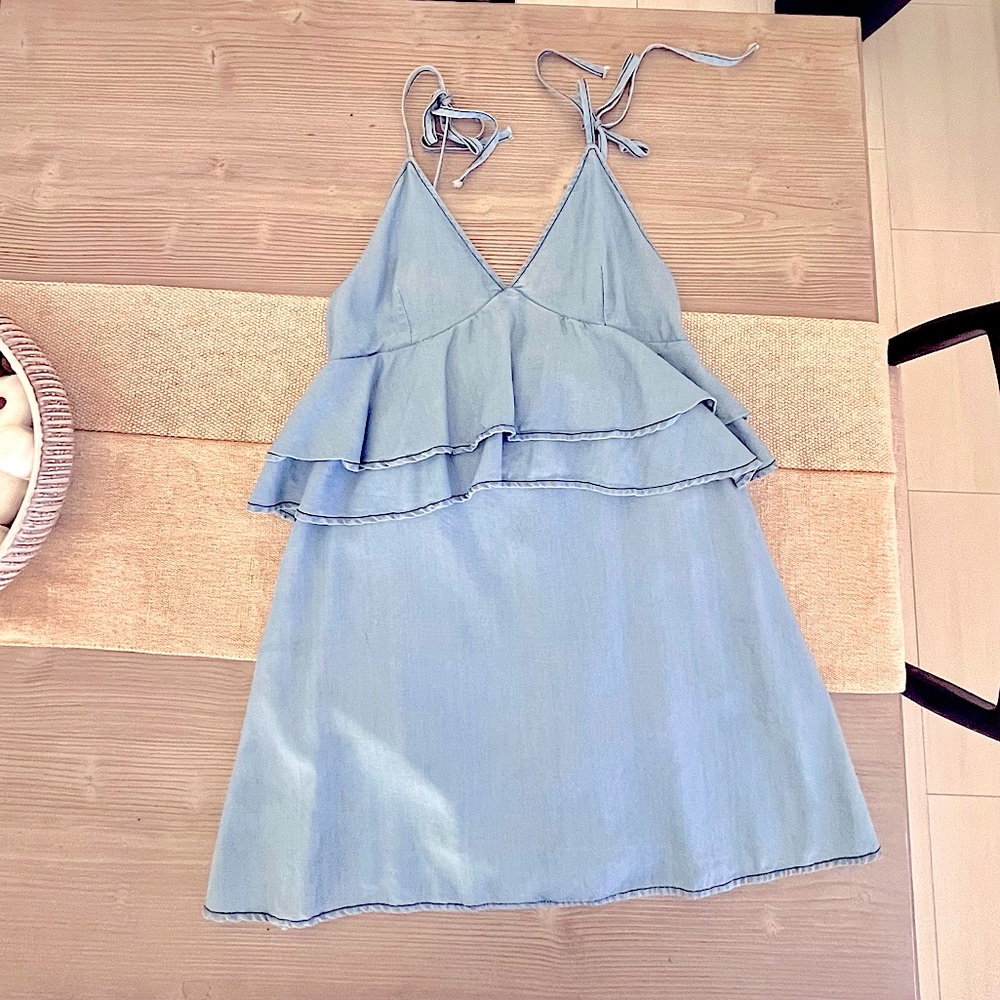 DO+BE- Tie Strap ruffle denim dress - Size M - Picture 4 of 6
